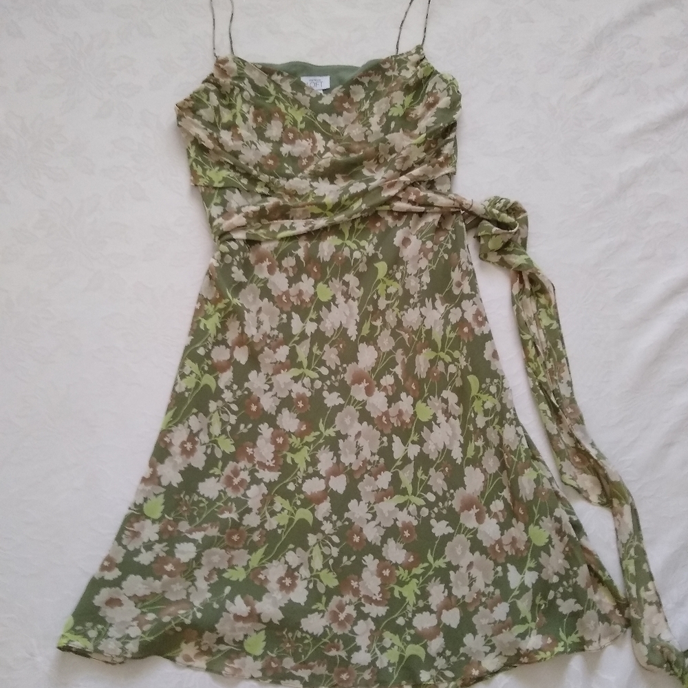 Silk floral bodice wrap around ties spaghetti straps slip dress Cocktail